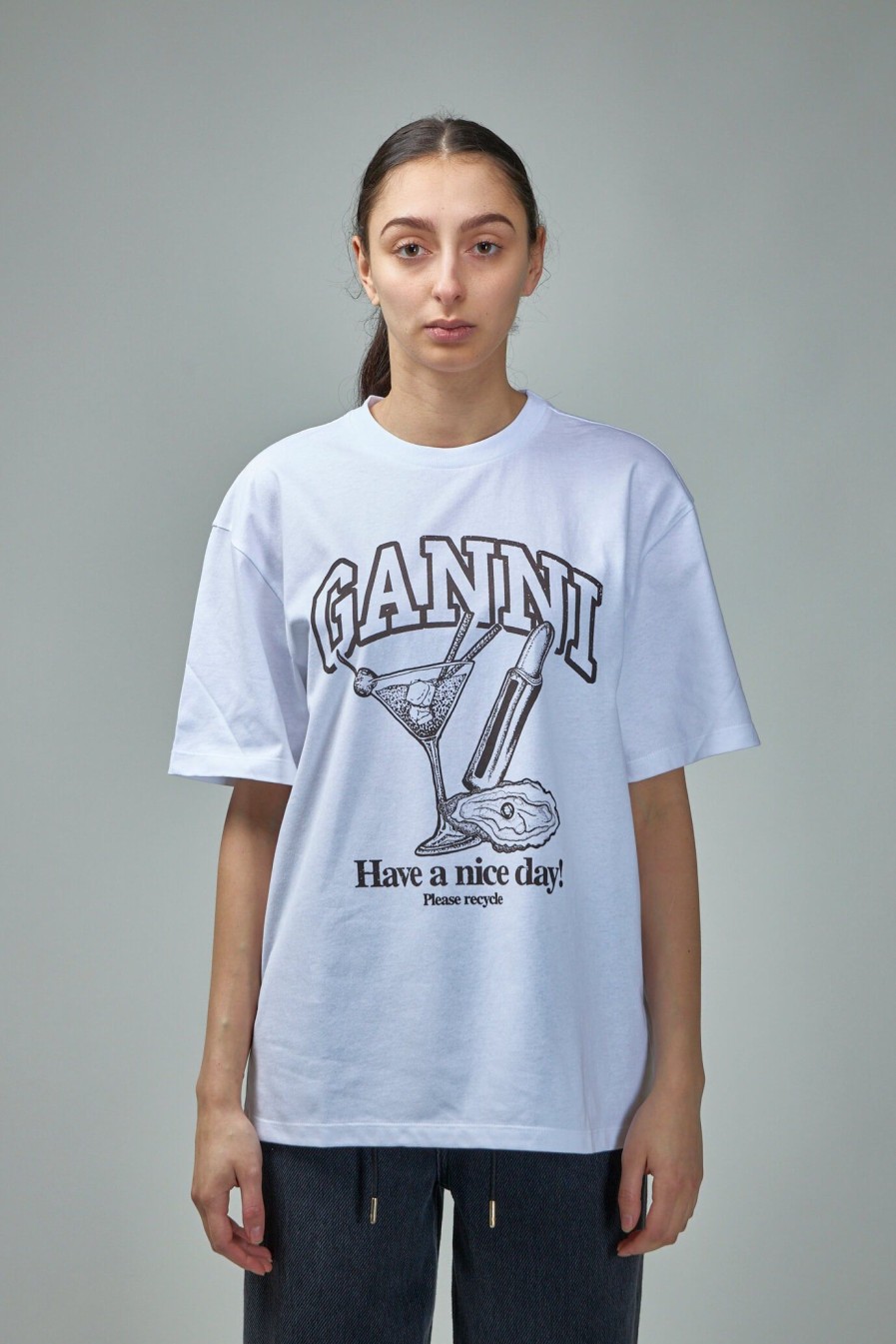 T-Shirts | Ganni Future Heavy Cocktail Drop Shoulder T-Shirt