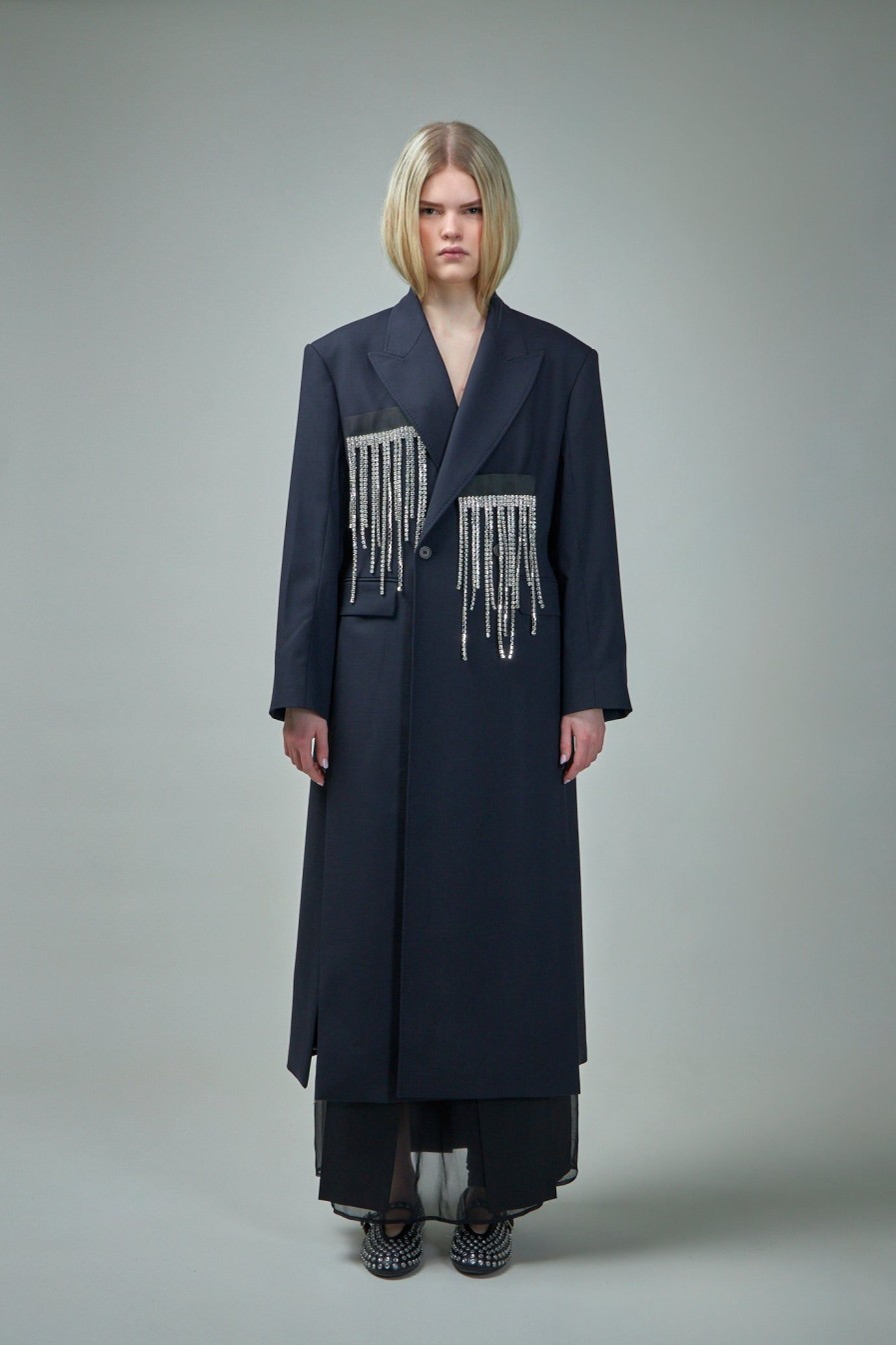 Jassen | Frenken Frill Coat Navy Crystal Fringe