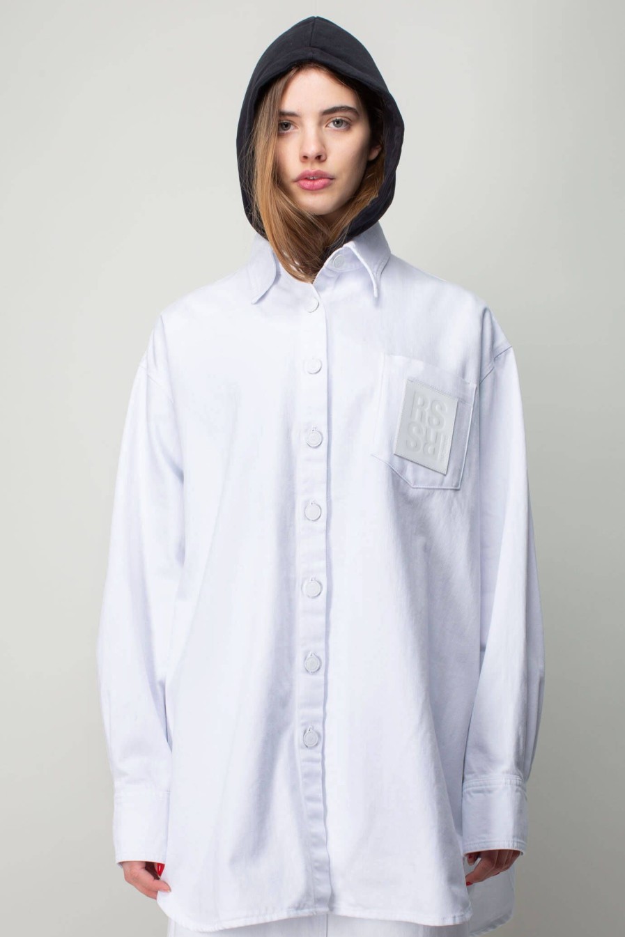 Overhemden | Raf Simons Oversized Denim Shirt Leather Patch