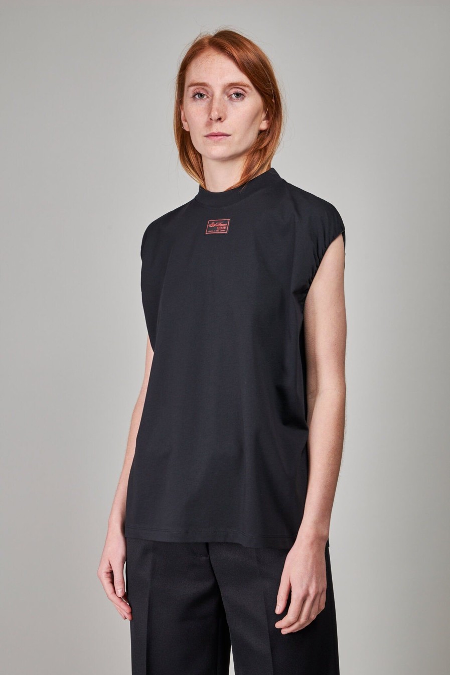 T-Shirts | Raf Simons Sleeveless T-Shirt With Elastics And Label, Black