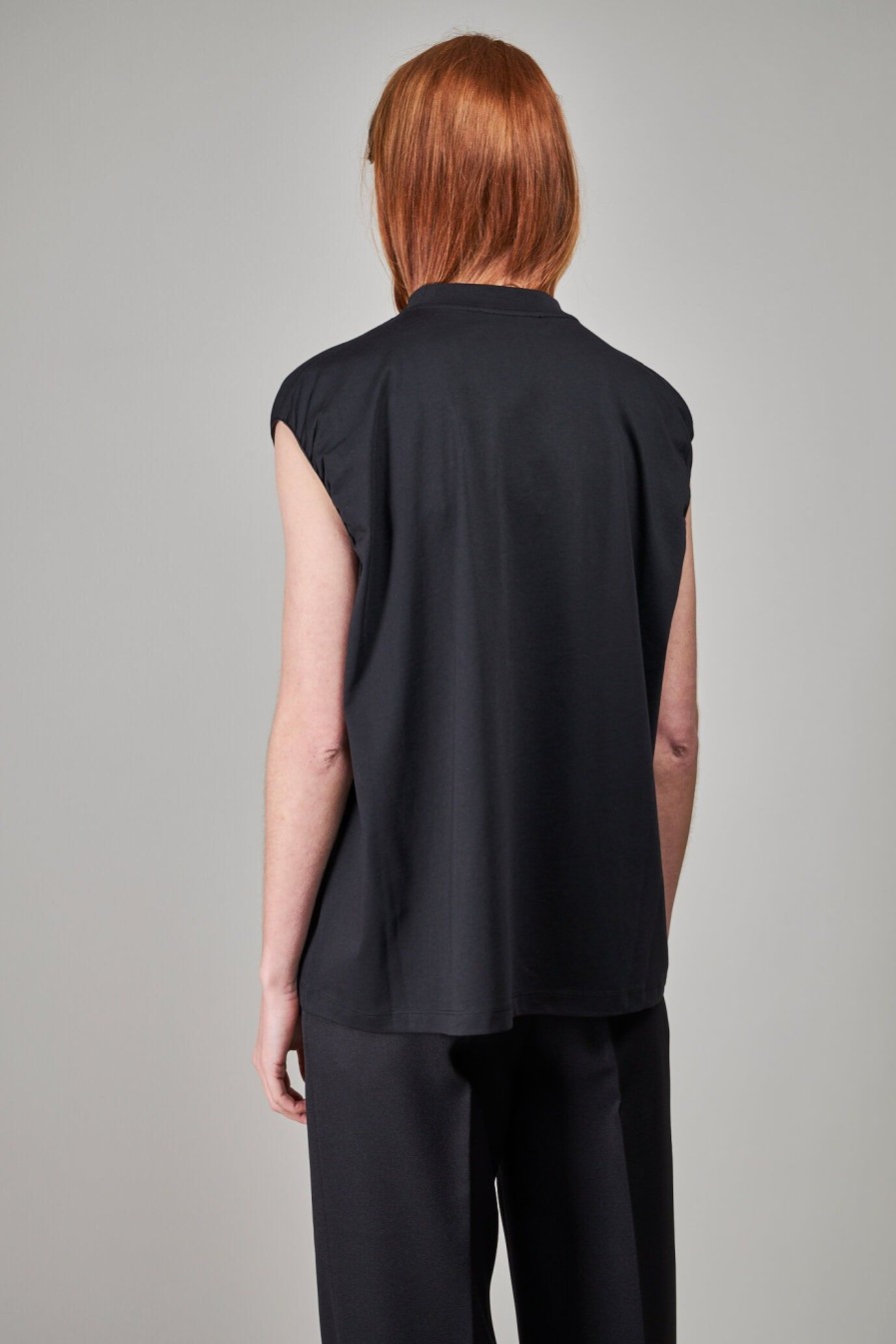 T-Shirts | Raf Simons Sleeveless T-Shirt With Elastics And Label, Black