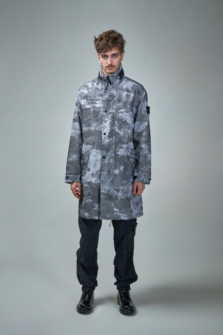 Jassen | Stone Island Dissolving Grid Camo Mesh On Reflective Econyl Jacket