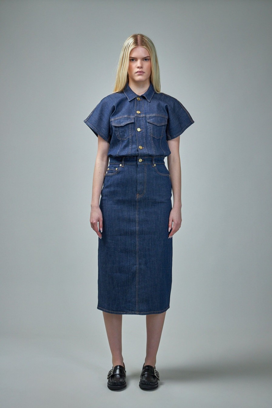 Jurken | Ganni Rinse Stitch Denim Midi Dress