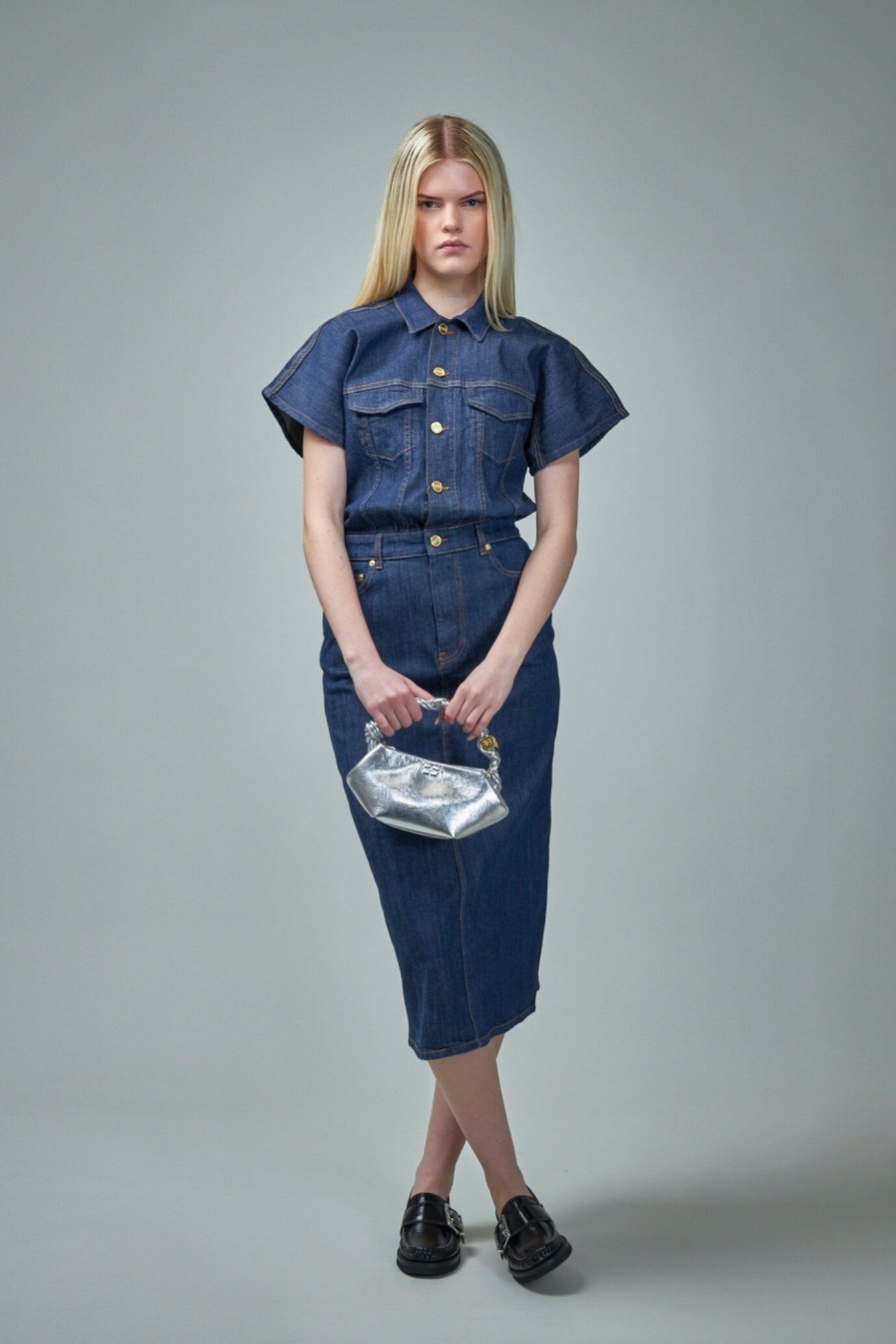 Jurken | Ganni Rinse Stitch Denim Midi Dress