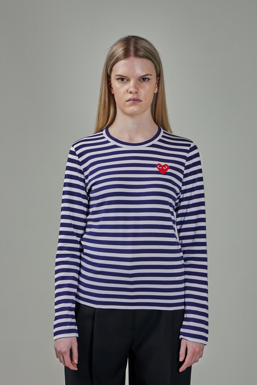 Longsleeves | PLAY Comme des Garçons Ladies T-Shirt Knit Navy White Stripes