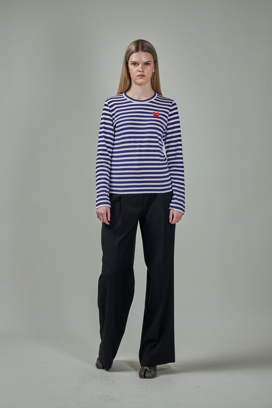 Longsleeves | PLAY Comme des Garçons Ladies T-Shirt Knit Navy White Stripes