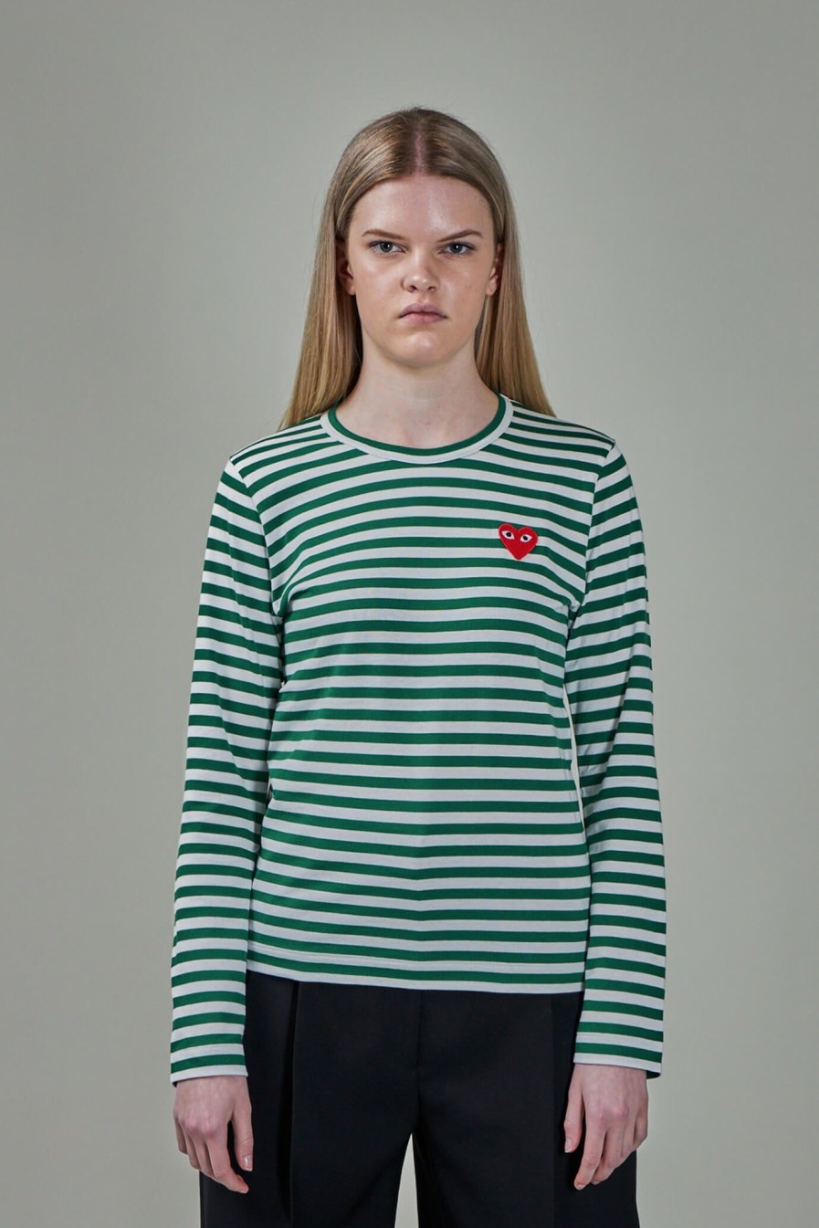 Longsleeves | PLAY Comme des Garçons Ladies T-Shirt Knit Green White Stripes