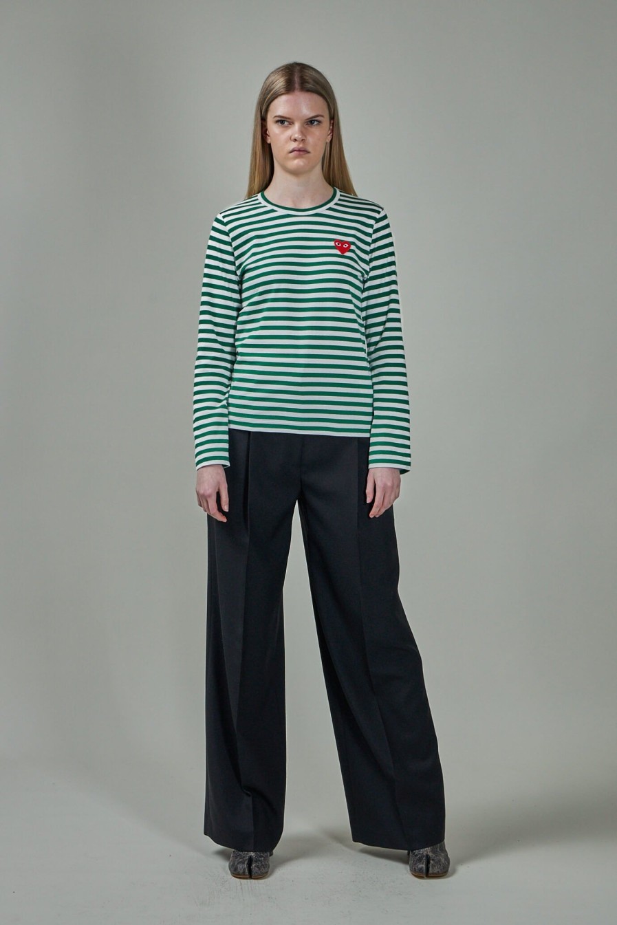 Longsleeves | PLAY Comme des Garçons Ladies T-Shirt Knit Green White Stripes