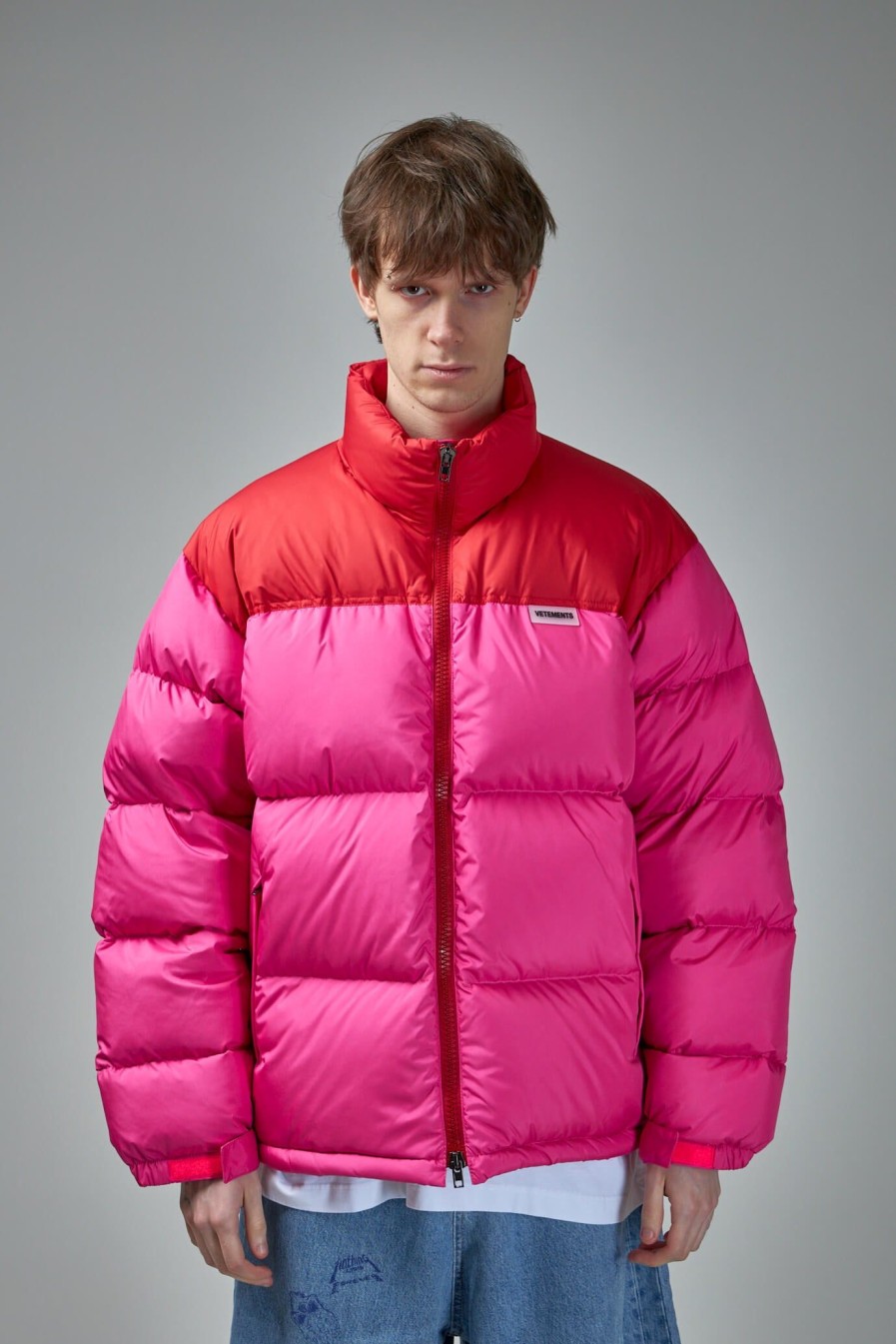 Jas | Vetements Hot Pink Logo Puffer Jacket