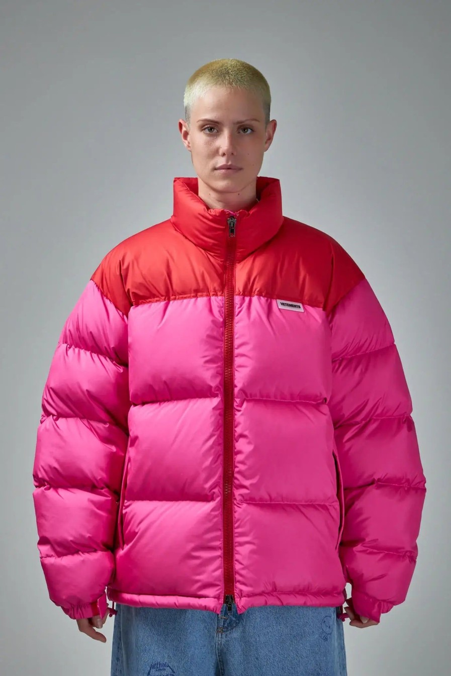 Down | Vetements Hot Pink Logo Puffer Jacket