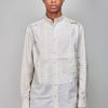 Overhemden | Ziggy Chen Mandarin Collar Hybrid Dress Shirt, Cream