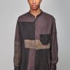 Overhemden | Ziggy Chen Mandarin Collar Collage Shirt, Brown