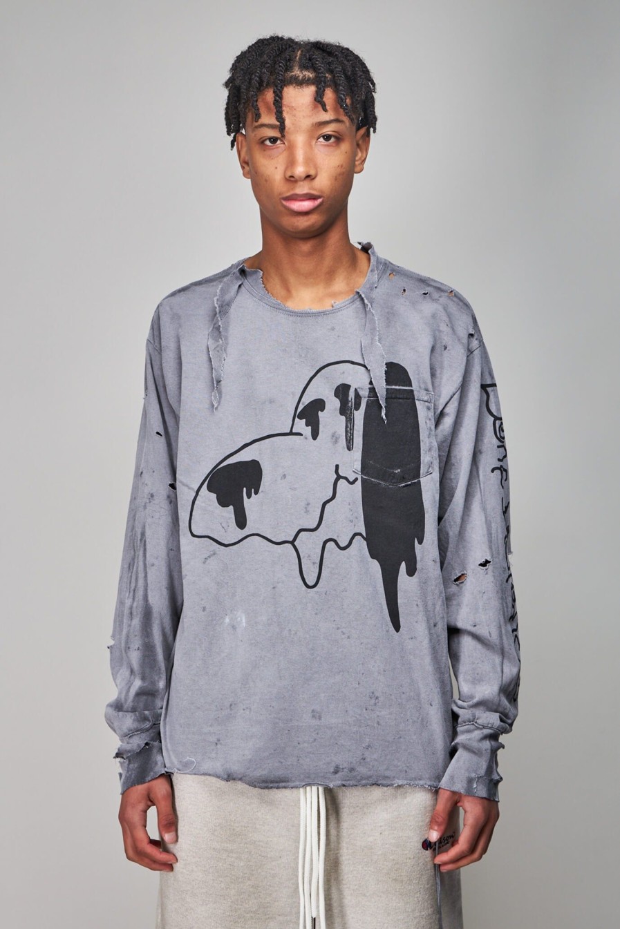 Longsleeves | Westfall Snoppy Ls Pocket Destroyed T-Shirt , Dirty Charcoal