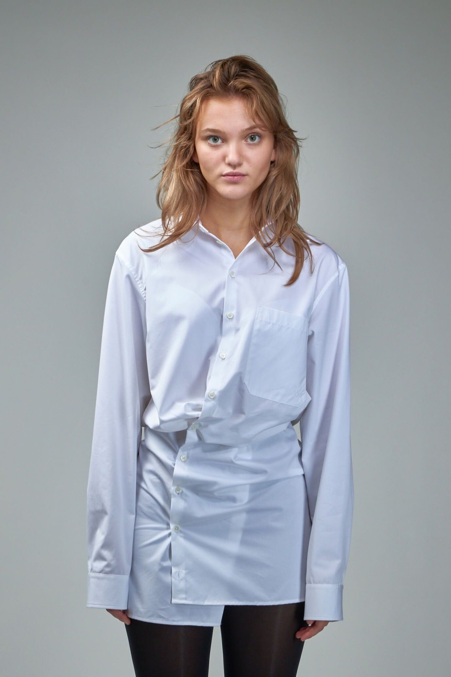 Jurken | Off-White Poplin Twist Shirt Dress