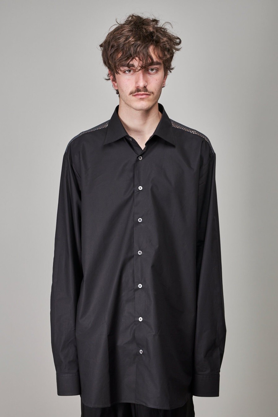 Overhemden | Raf Simons Classic Shirt With Net Insert, Black Dark Grey