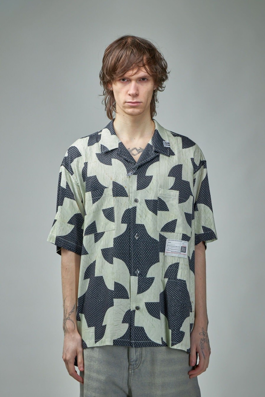 Overhemden | Maison Mihara Yasuhiro Drunkers Path Quilt Pattern Printed S/S Shits