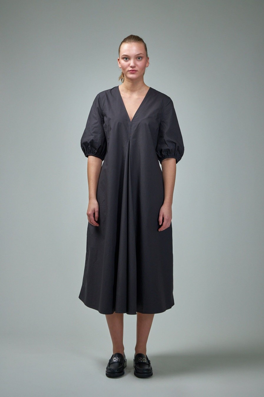 Jurken | Ganni Cotton Poplin V-Neck Long Dress