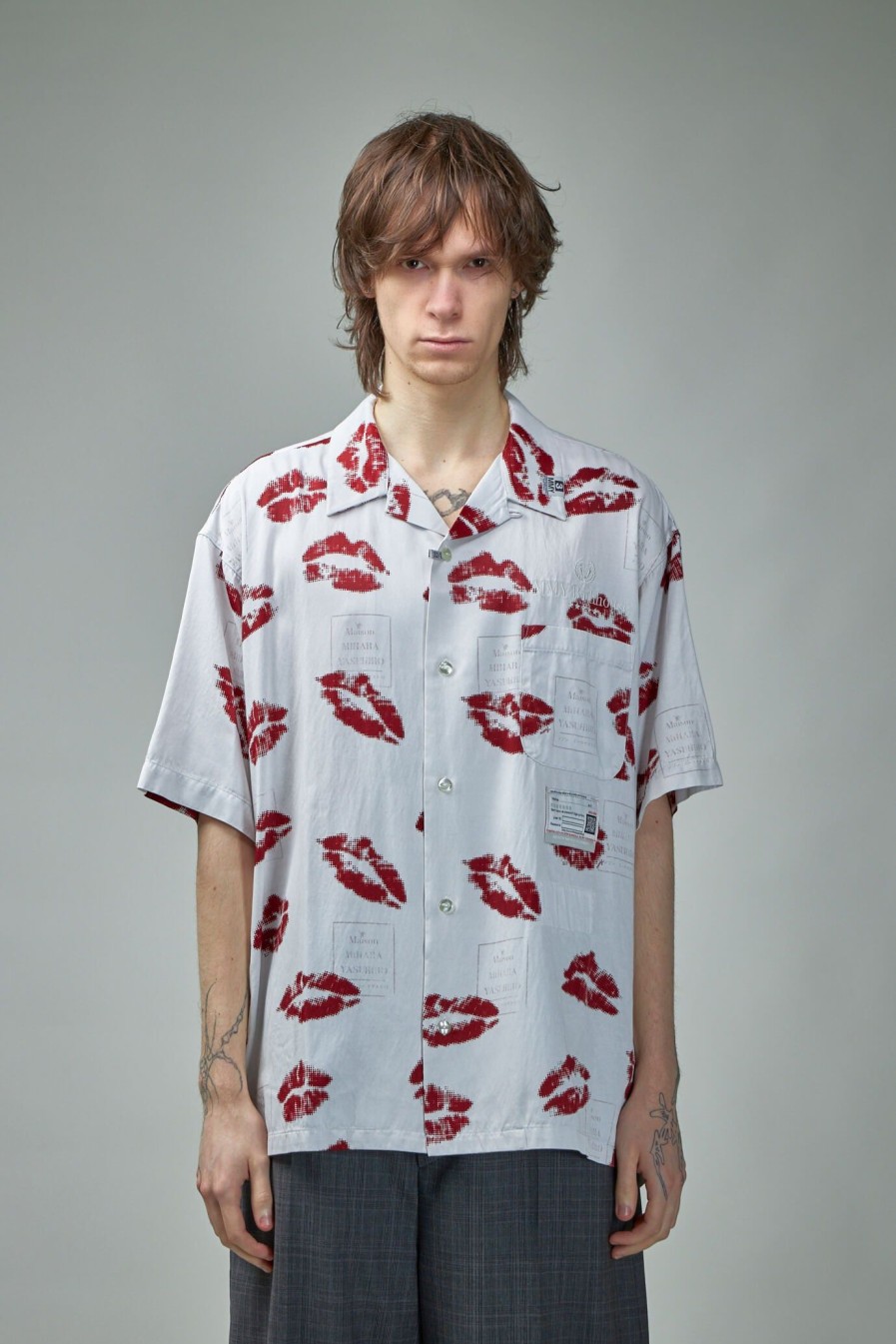 Overhemden | Maison Mihara Yasuhiro Kiss Printes S/S Shirts White